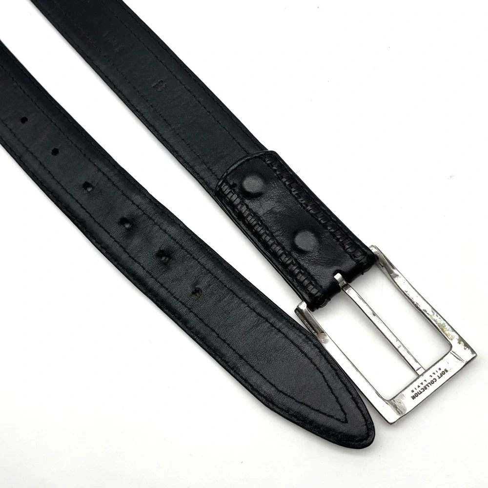 Bill Lavin Soft Collection 38461 Black Italian Calfskin Woven Trim Dress Belt 32